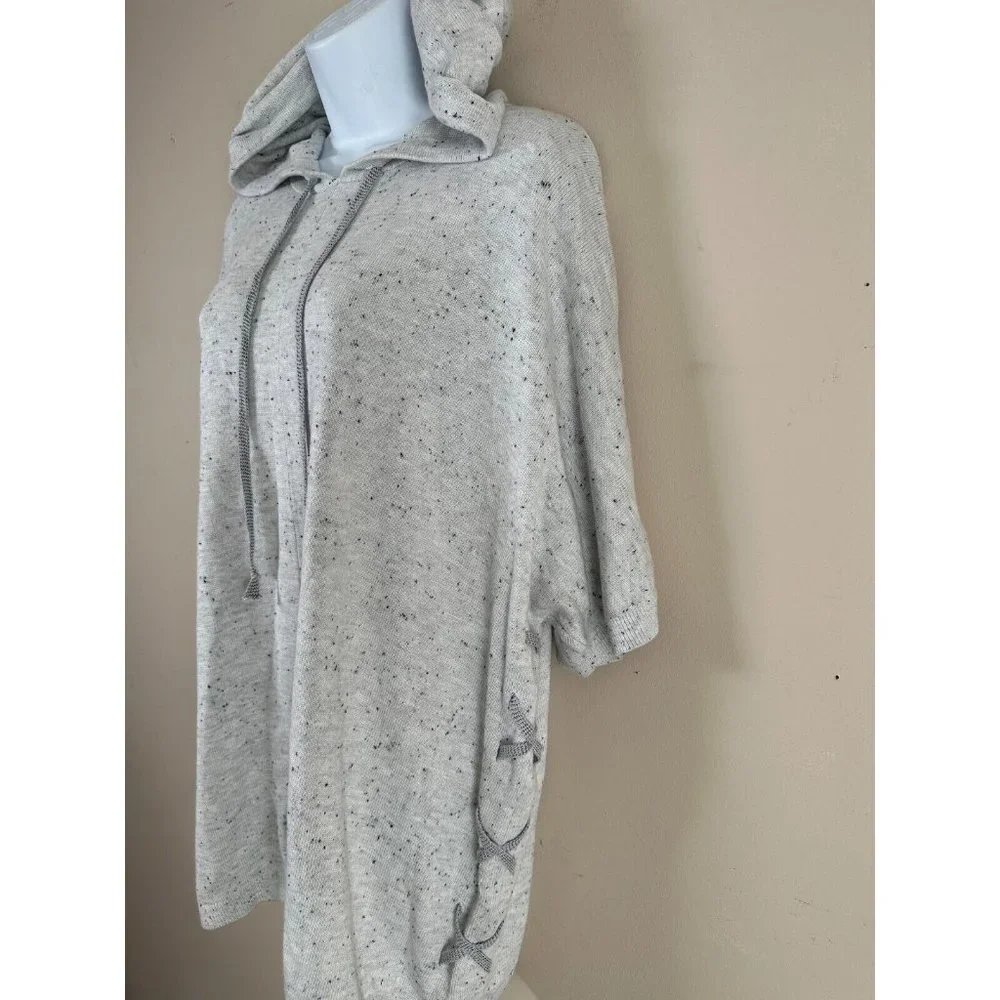 Cabi Small Womens Sweater Hooded Oversized Gray Long Dolman‎ Short Sleeve